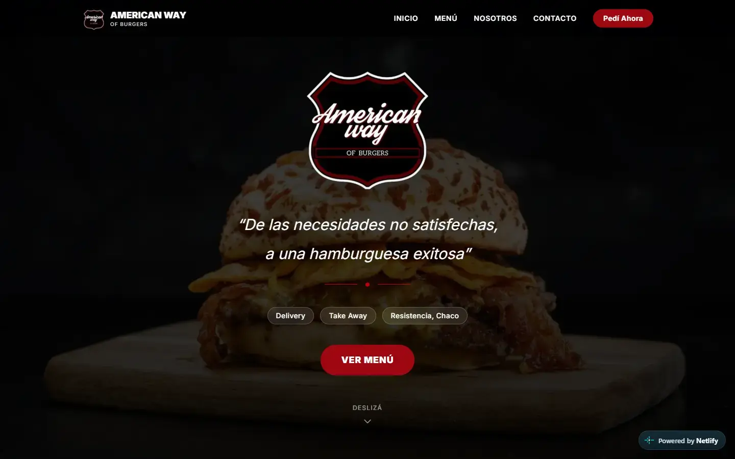American Way of Burgers: sección Inicio