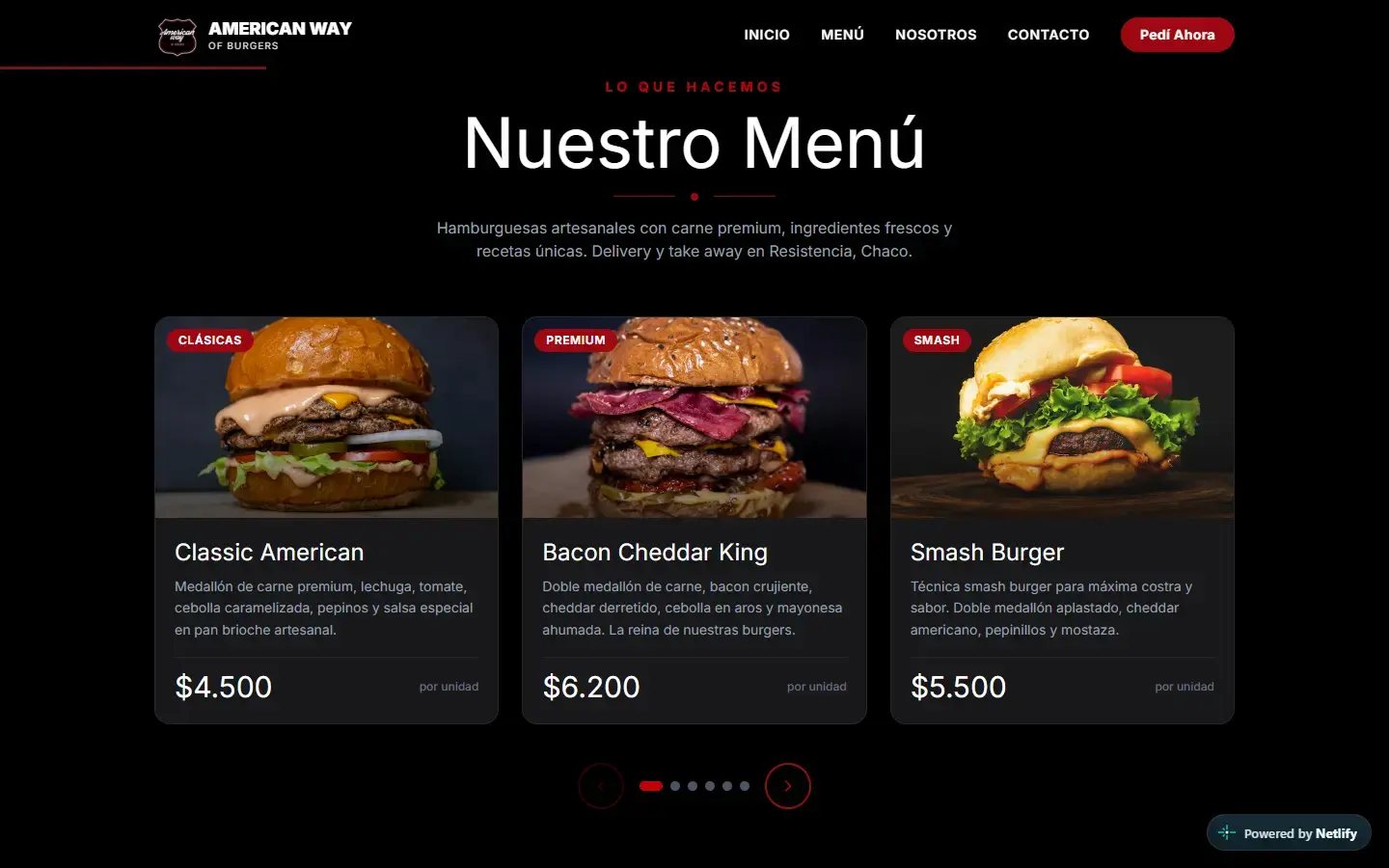 American Way of Burgers: sección Menú