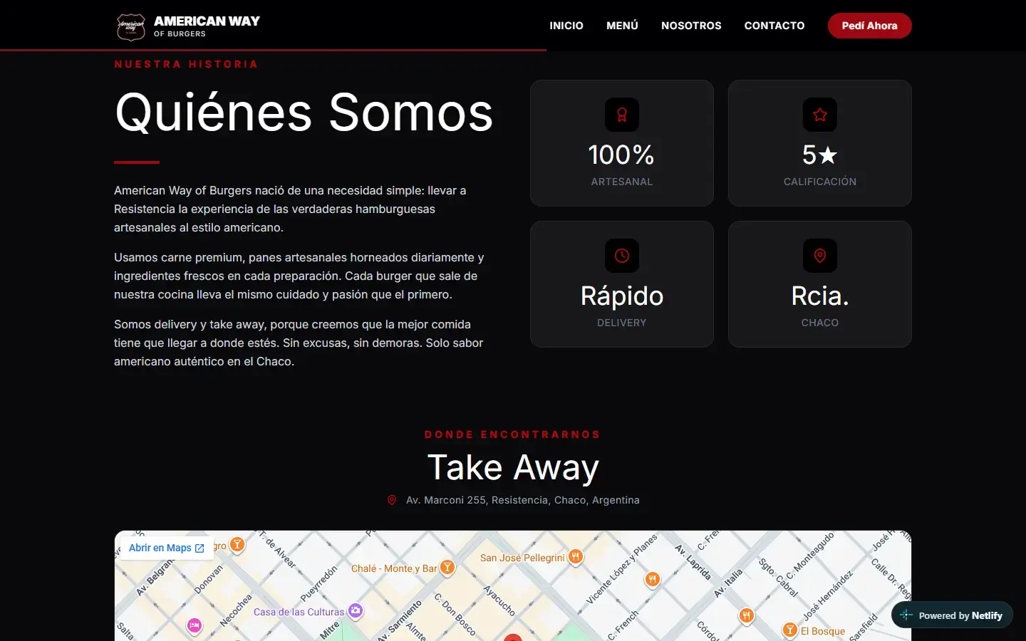 American Way of Burgers: sección Nosotros
